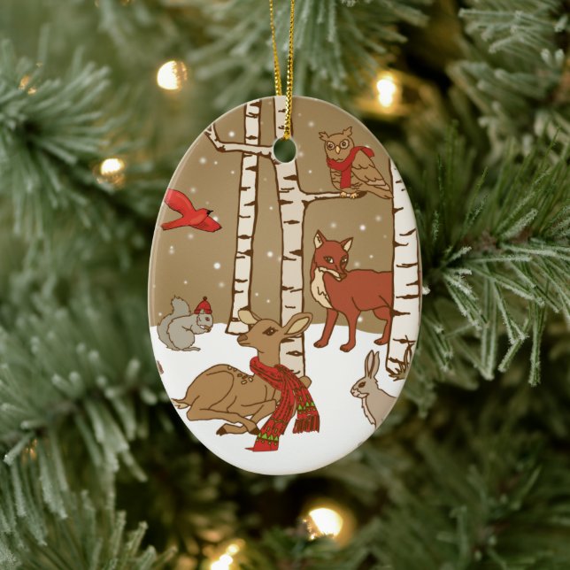 Personalized Woodland Christmas Ceramic Ornament (Tree)