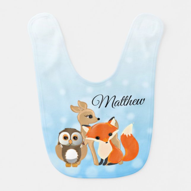Personalized Woodland Creatures Baby Bib (Front)