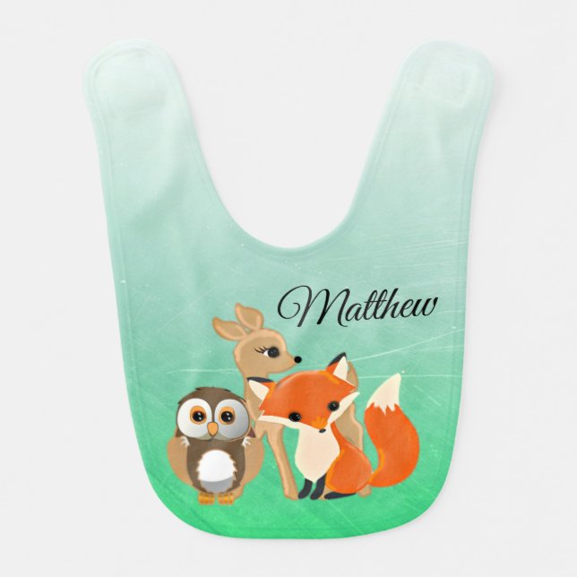 Personalized Woodland Creatures Baby Bib (Front)
