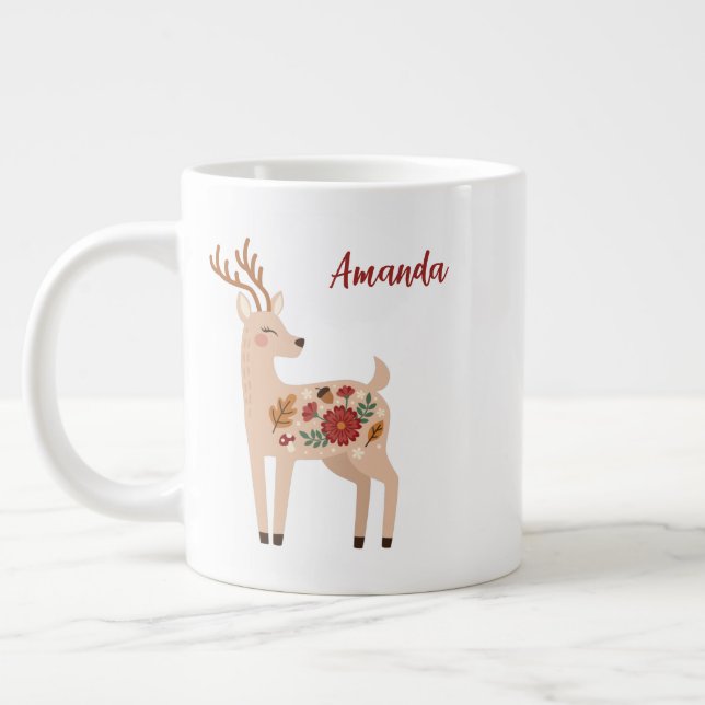 Personalized Woodland Deer Giant Coffee Mug (Left)