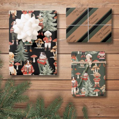 Personalized Woodland Dog Christmas Wrapping Paper