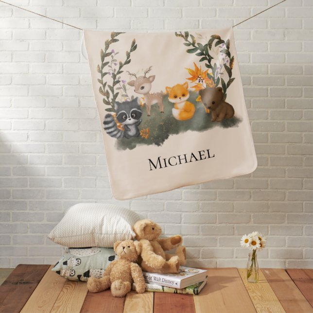 Personalized Woodland Forest Animals Baby Blanket (In Situ)