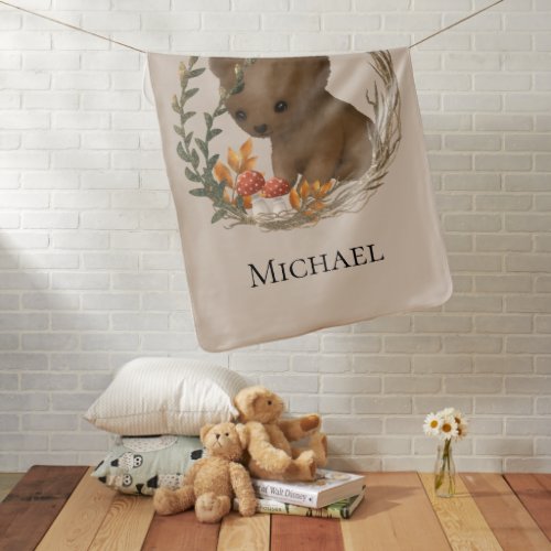 Personalized Woodland Forest Baby Bear Baby Blanket