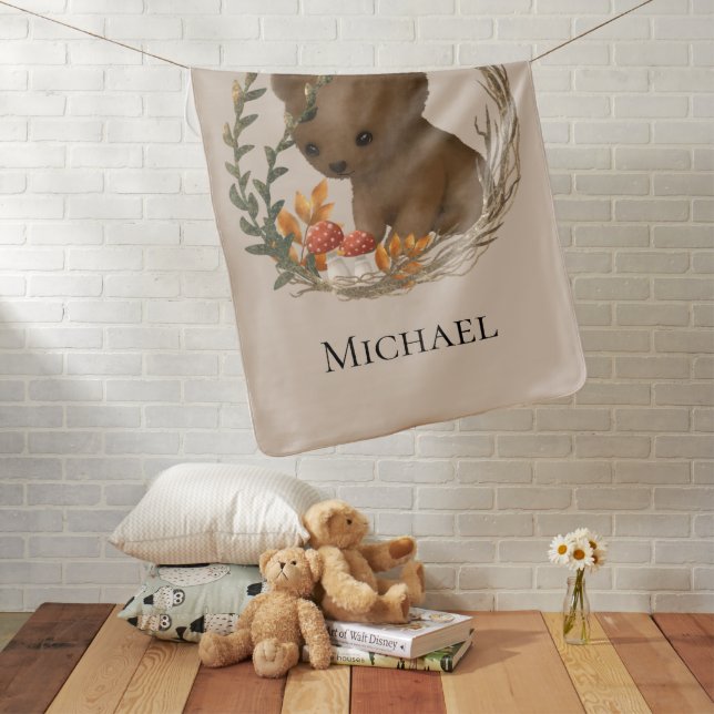 Personalized Woodland Forest Baby Bear Blanket (In Situ)