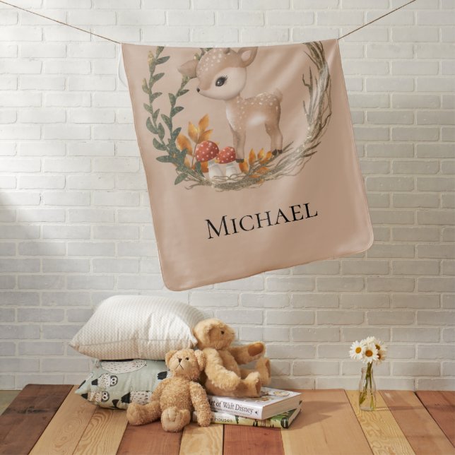 Personalized Woodland Forest Baby Deer Boy Baby Blanket (In Situ)