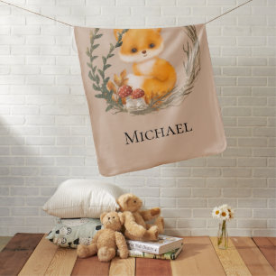 Personalized Woodland Forest Baby Fox Boy Blanket