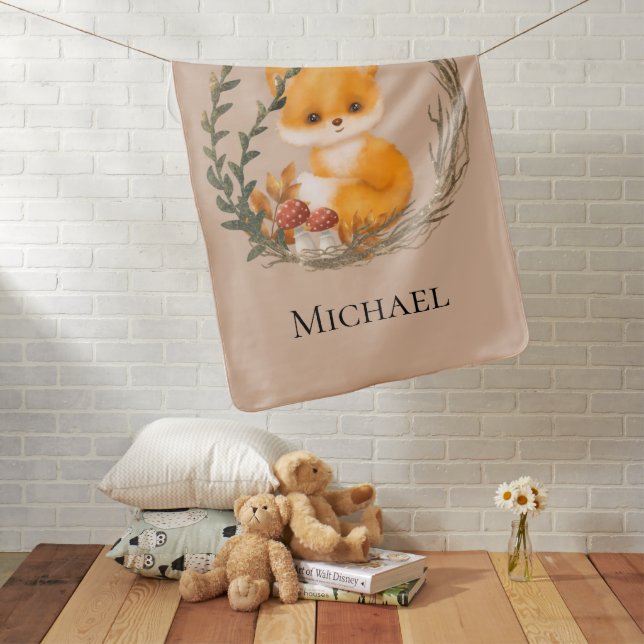 Personalized Woodland Forest Baby Fox Boy Blanket (In Situ)