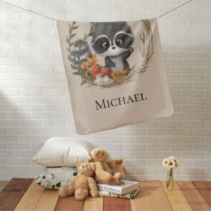 Personalized Woodland Forest Baby Racoon Boy Blanket