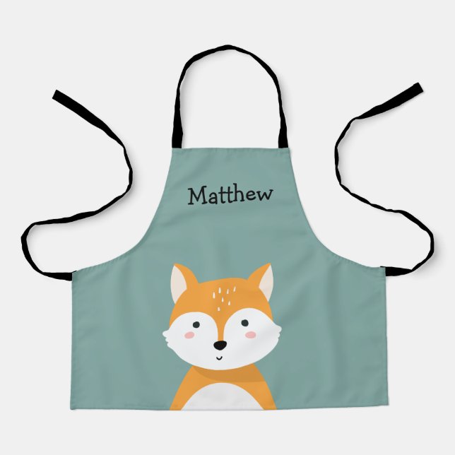 Personalized Woodland Fox Kids Apron (Front)