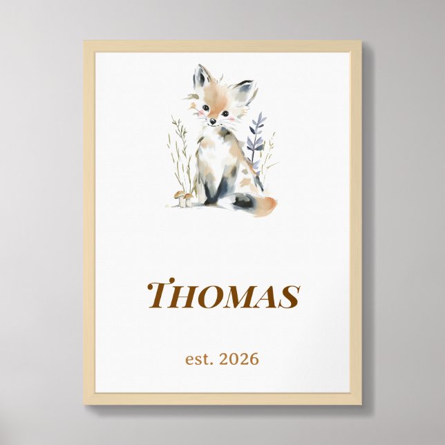 Personalized Woodland Fox Nursery Name Print (Framed Front)