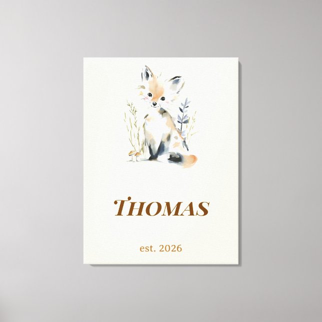 Personalized Woodland Fox Nursery Name Print (Front)