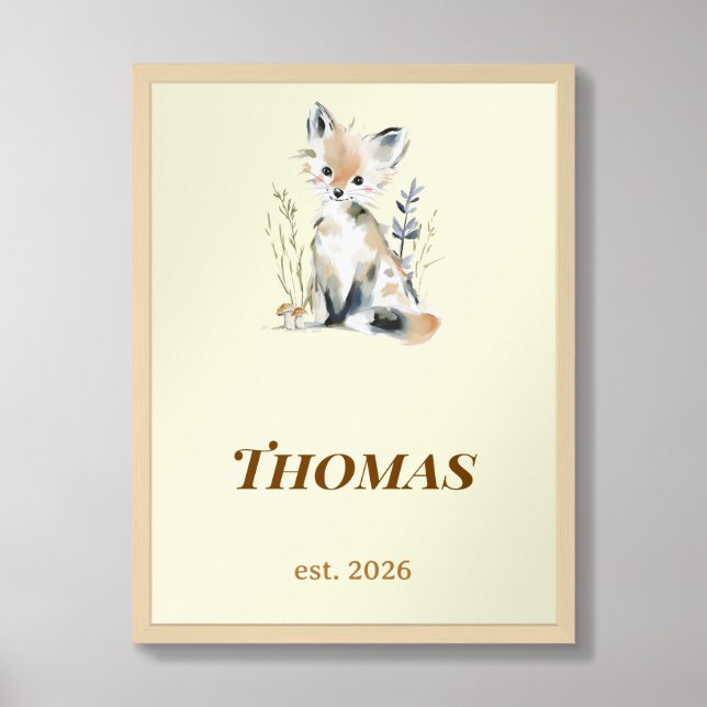 Personalized Woodland Fox Nursery Name Print (Framed Front)