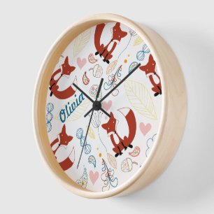 Personalized Woodland Fox Woodland Heart Leaf Clock