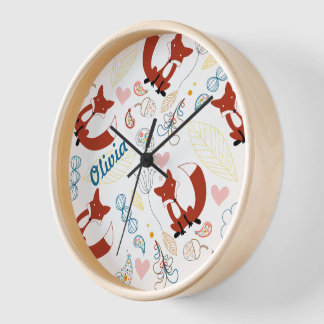 Personalized Woodland Fox Woodland Heart Leaf Clock