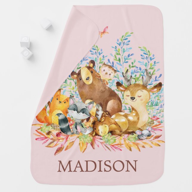 Personalized Woodland Girls  Receiving Blanket (In Situ)