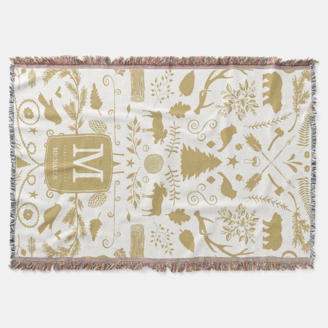 Personalized Woodland Holiday Throw Blanket (Front)