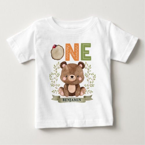 Personalized Woodland Ist Birthday Forest Bear Bab Baby T_Shirt