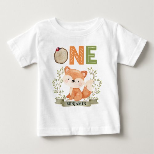 Personalized Woodland Ist Birthday Forest Fox Baby T_Shirt