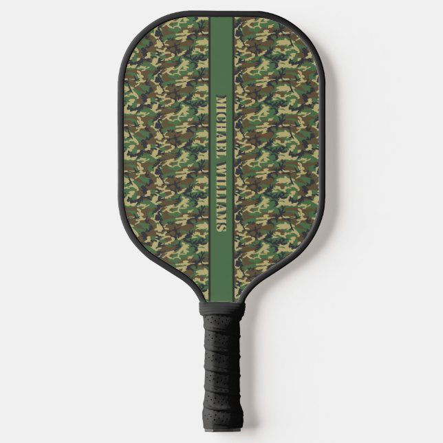 Personalized Woodland Militairy Camo Print  Pickleball Paddle (Front)