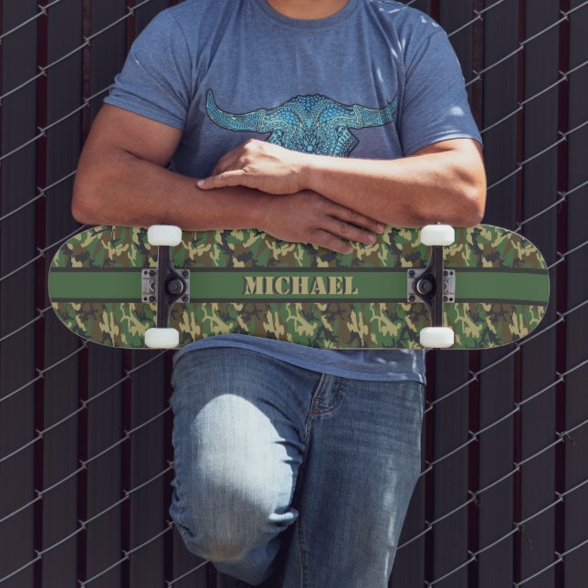 Personalized Woodland Militairy Camo Print Skateboard (Outdoor 3)