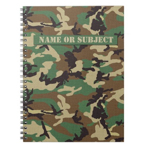 Personalized Woodland Military Camouflage Notebook