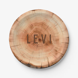 Personalized Woodland Rustic Cut Tree Grain Paper Plates