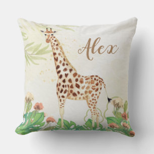Personalized woodland safari giraffe greenery kids throw pillow