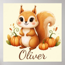 Personalized Woodland Squirrel Nursery Art
