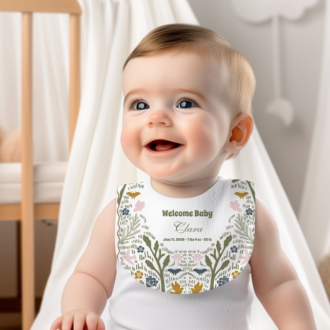 Personalized Woodland Storybook Baby Arrival Baby Bib (Creator Uploaded)