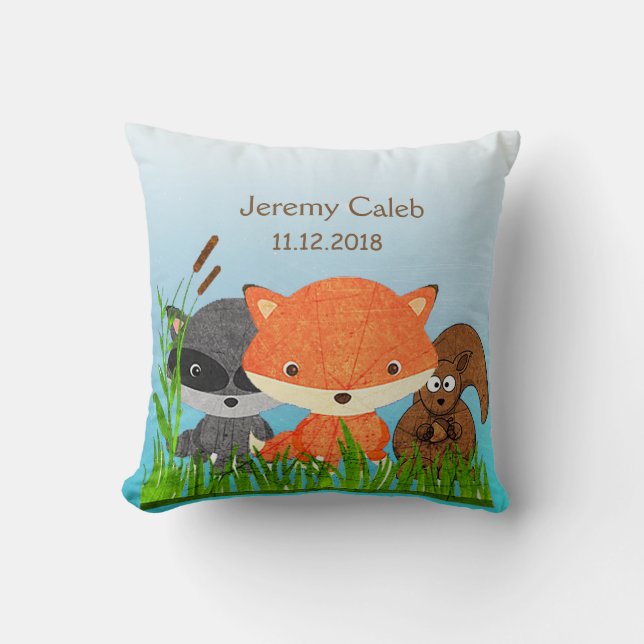 Personalized Woodlands Animals Fox Throw Pillow (Front)