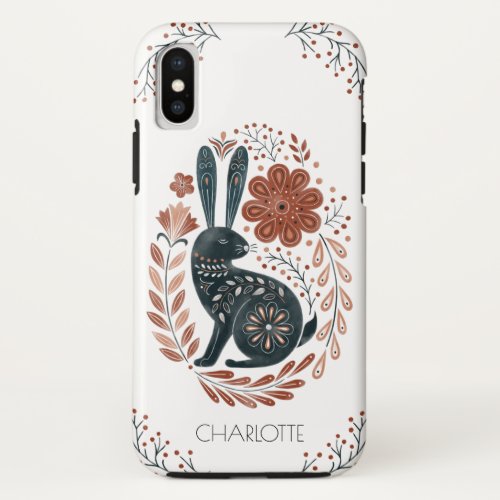 Personalized Woodlands Rabbit Folk Art iPhone X Case