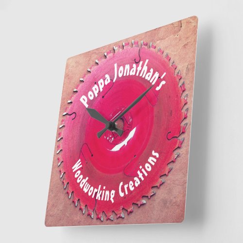 Personalized Woodworking Red Circular Saw Blade Square Wall Clock