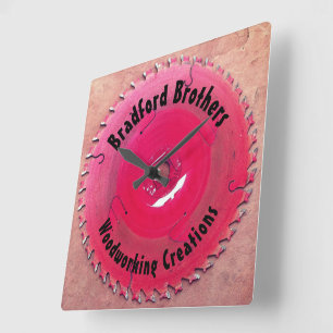 Personalized Woodworking Red Circular Saw Blade Square Wall Clock