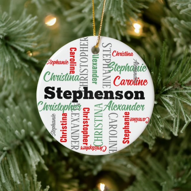 Personalized Word-Art Collage Family Holiday Ceramic Ornament (Tree)