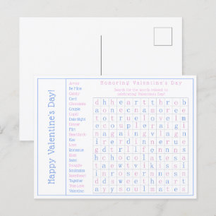 Personalized Word Search Puzzle, Valentine's Day Holiday Postcard