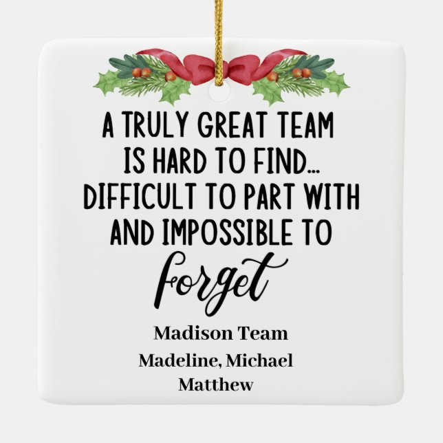 Personalized Work Colleague Leaving Present Team Ceramic Ornament (Back)