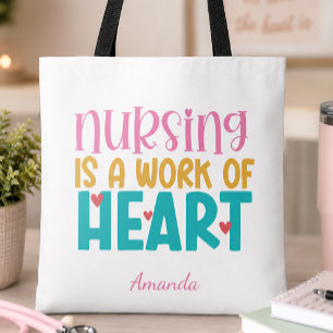 Personalized Work of Heart Nurse Tote Bag