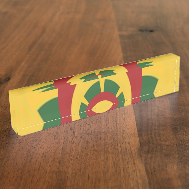 Personalized Workspace: Vibrant Red Golden Green  Desk Name Plate (Side)