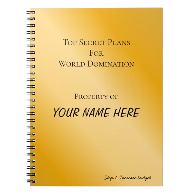 Personalized World Domination Spiral Notebook (Front)