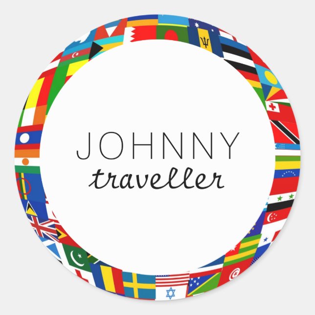 Personalized World Flags Classic Round Sticker (Front)