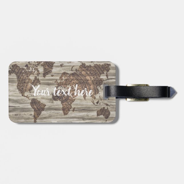 Personalized world map quote | luggage tag (Back Horizontal)