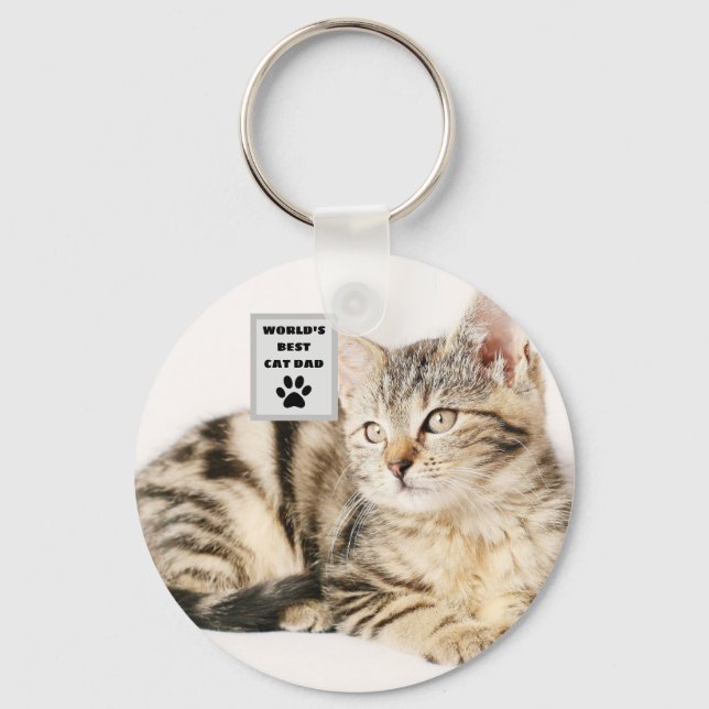Personalized World's Best Cat Dad Custom Photo Keychain (Front)