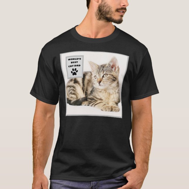 Personalized World's Best Cat Dad Custom Photo T-Shirt (Front)