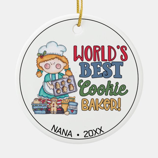 Personalized World's Best Cookie Baker Ceramic Ornament (Front)