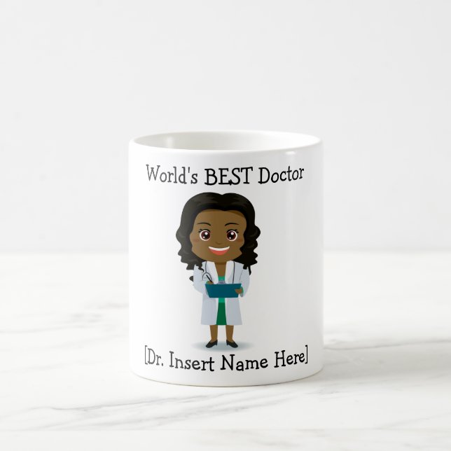 Personalized World's BEST Doctor, Black Female Coffee Mug (Center)