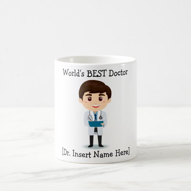 Personalized World's BEST Doctor, Brunette Male Coffee Mug (Center)