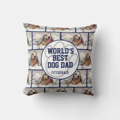 Personalized Worlds Best Dog Dad Photo Throw Pillow