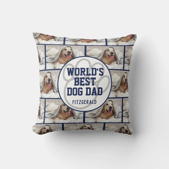 Personalized Worlds Best Dog Dad Photo Throw Pillow (Front)