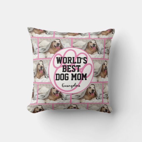 Personalized Worlds Best Dog Mom Photo Throw Pillow