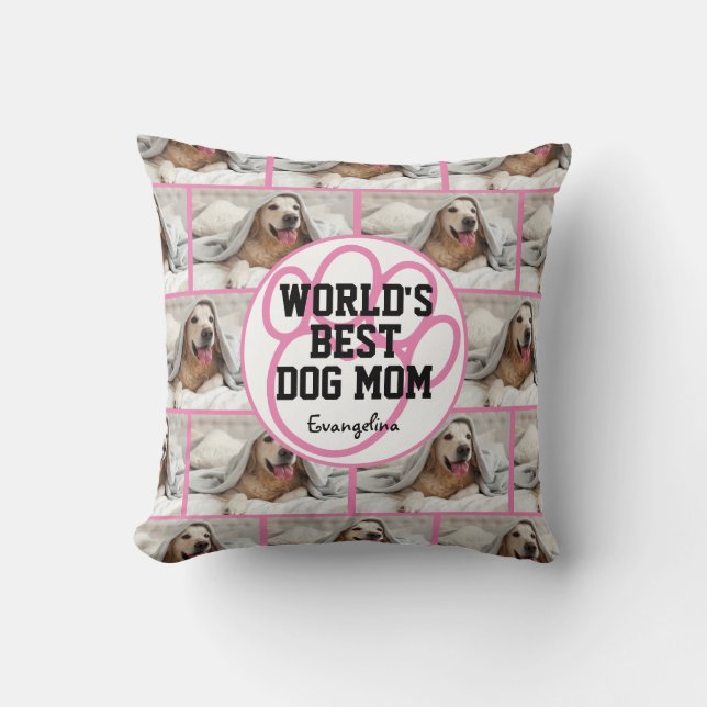 Personalized Worlds Best Dog Mom Photo Throw Pillow (Front)